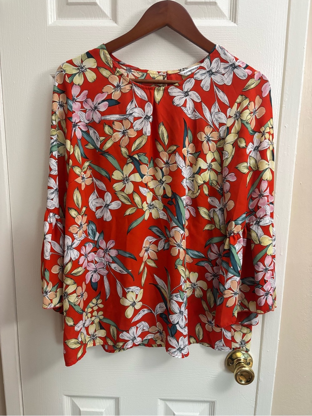 Red Floral Long-Sleeve Women’s Blouse